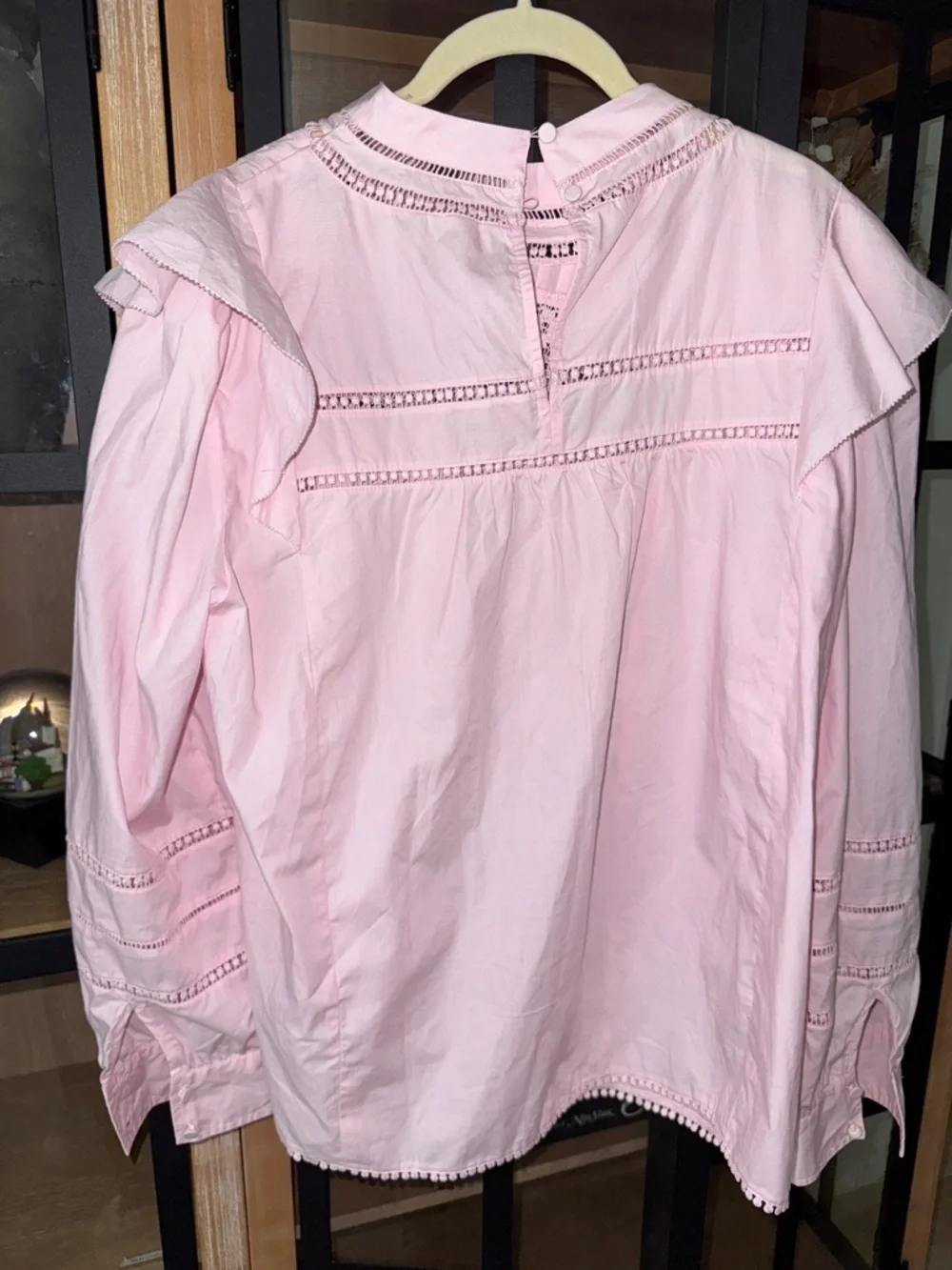 J. Crew lace blouse long sleeve balloon preppy cotton ruffle crocheted top